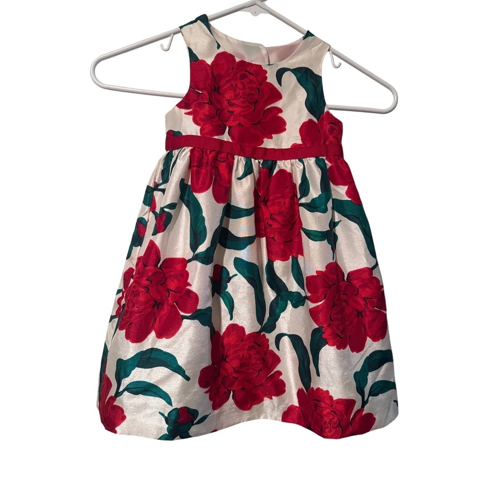 Gymboree Red Floral Peony Satin Party Dress Cutout Back Holiday Dress Girls 2T